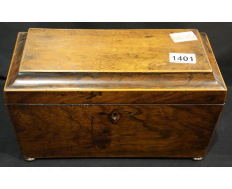Antique mahogany twin compartment tea caddy with original mixing bowl and lion mask handles. P&amp;P Group 3 (£25+VAT for the