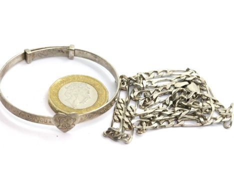 Silver neck chain and bangle. P&amp;P Group 1 (£14+VAT for the first lot and £1+VAT for subsequent lots) 