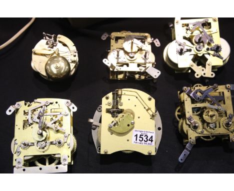 Six brass clock movements. P&amp;P Group 3 (£25+VAT for the first lot and £5+VAT for subsequent lots) 