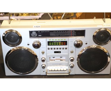 GPO Brooklyn large 1980s style boombox; CD, cassette, DAB+, FM radio and USB with bluetooth receiver. P&P Group 3 (£25+VAT fo