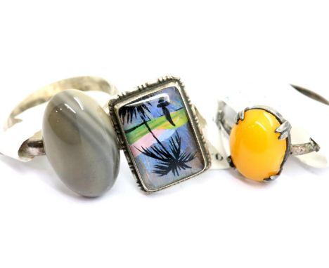 Three silver stone set rings. P&amp;P Group 1 (£14+VAT for the first lot and £1+VAT for subsequent lots) 