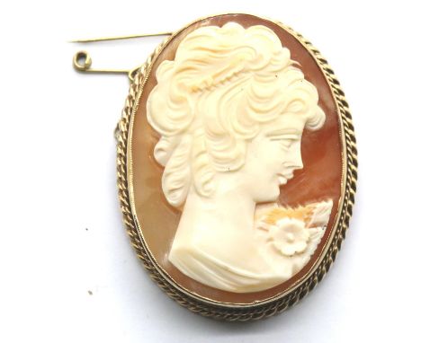 9ct gold mounted Cameo brooch, 15.3g, boxed. P&amp;P Group 1 (£14+VAT for the first lot and £1+VAT for subsequent lots) 