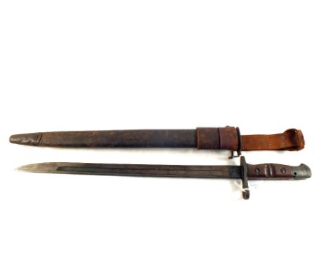 A Remington 1917 bayonet with scabbard and leather frog