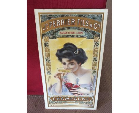 A cardboard Perrier Fils advertising sign in Art Nouveau design