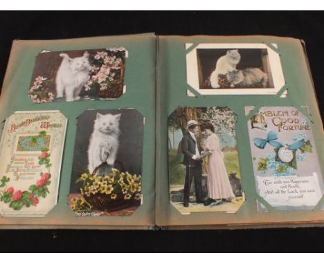 An album of postcards including cats (one Louis Wain), comic and topographic etc