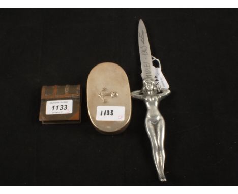 A "Trench Art" paper knife marked Naples 1945 with tobacco box and a "Trench Art" lighter