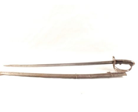 Imperial German Cavalry Troopers sword, c. 1870's, hilt with an openwork guard with a crest of a German state, curved pipe ba