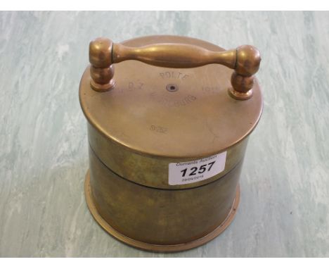 Two WWI dated Brass shell bases crafted into a "Trench Art" tobacco jar
