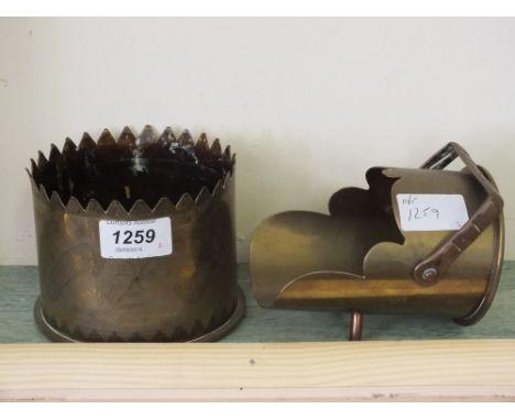 Two items of "Trench Art" in a 1914 dated German shell base crafted into a coal scuttle
