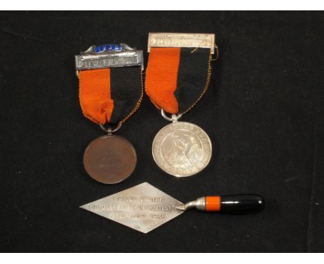 A Silver Hoover presentation trowel 1935 and 1933 and 1935 medallions