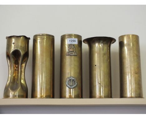 Five WWI (all dated) Brass shell cases some with "Trench Art" work