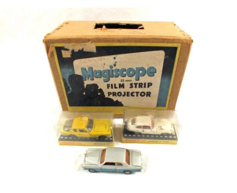 A Magiscope projector, childs tea wares and Corgi and Dinky models 