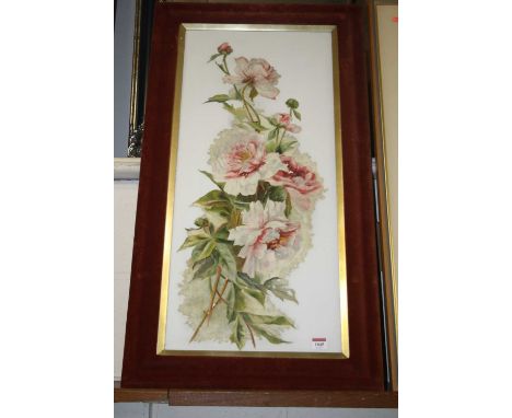 Early 20th century school - floral painted study on white panel, felt lined frame, 75.5 x 34.5cm