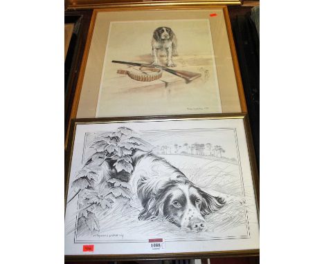 Ros Goody - limited edition signed colour print, 1982, 37 x 30cm, together with Pollyanna Pickering print of a recumbent houn