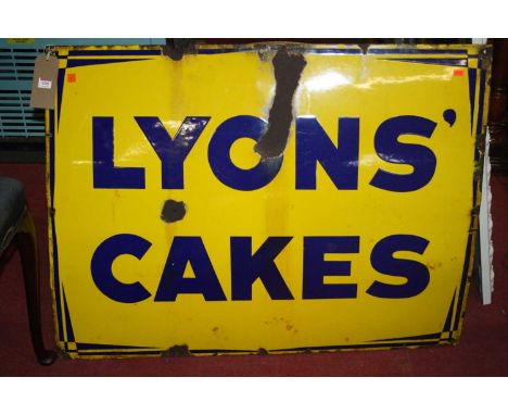 An enamel on metal sign bearing title 'Lyons' Cakes' 76 x 99cm