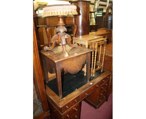 A 19th century mahogany hinge top commode stool, together with a Victorian walnut piano stool, an early 20th century oak bobb
