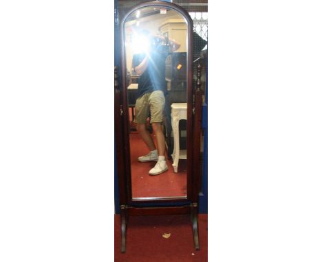 A contemporary stained beech arch top cheval mirror