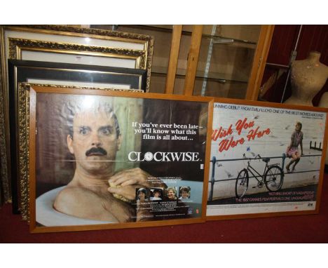 A framed movie poster print for the film Clockwork and one other for the film Wish You Were Here (2)