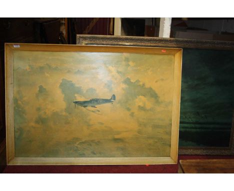 A 20th century oleograph signed Coulson, and an oleograph of a Spitfire (2)