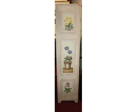 A contemporary floral and cream painted four section dressing screen, each panel width 40cm