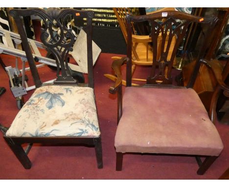 A 19th century mahogany Chippendale style single elbow chair; together with three further 19th century mahogany Chippendale s