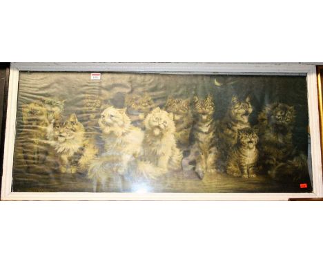 After Louis Wain - Seated cats, colour print, 40 x 97.5 cm