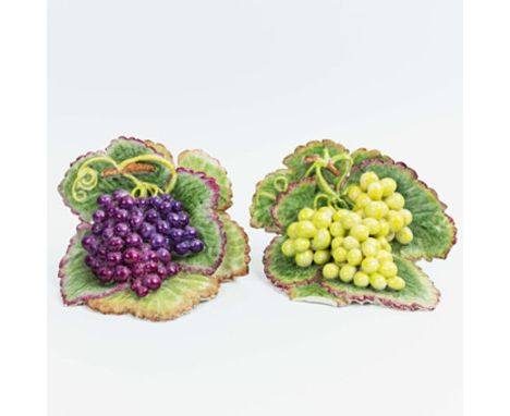 LADY ANNE GORDON (1924-2007). A PAIR OF CERAMIC GRAPE MODELS. (d) monogrammed and dated to base, 8.5cm H x 14cm W. (Subject t
