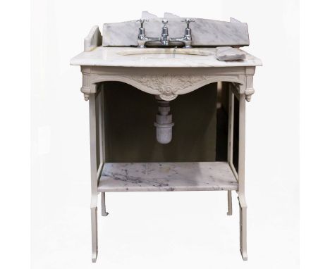 BASIN UNIT. on a cast iron base, compact 65cm w x 57cm d x 94cm t.
