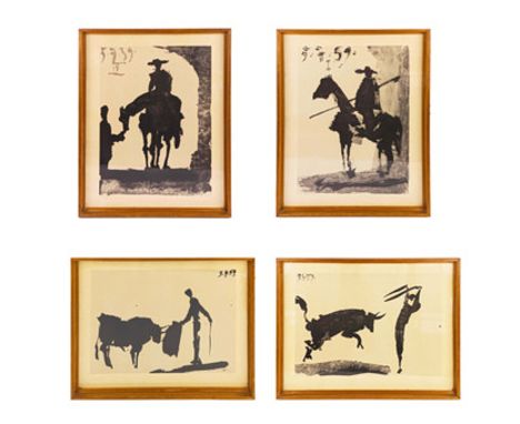 PABLO PICASSO (1881-1973). TOROS Y TOREROS, 1959 (4). a set of four lithographs, each 40cm x 53cm, framed.