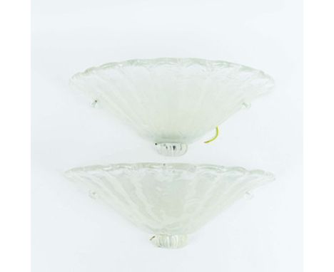 MURANO GLASS BOWL WALL LIGHTS, A PAIR. 44cm W x 16cm H approx. (2).