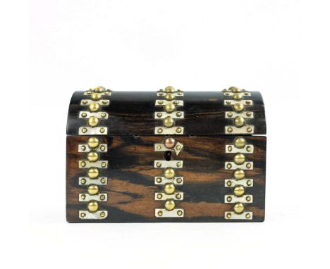 TEA CADDY/BOX. 19thc Indo/Asian Coromandel, mother of pearl and brass, 17.5cms long, 10cms deep,12cms high.