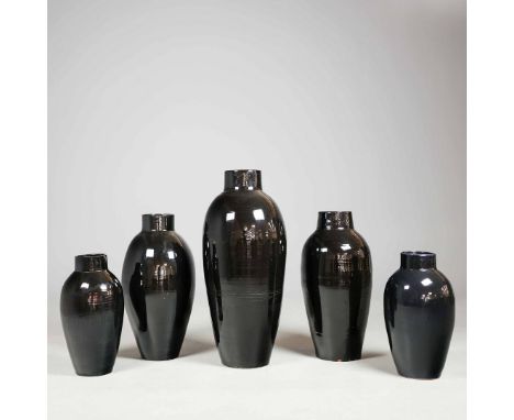 COLLECTION OF CERAMIC VASES. (5). including 2 graduated pairs, and 1 larger, 98cm H at tallest approx. (5).