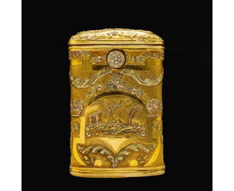 CAYETANO BUITRÓN. Attributed to. A MEXICAN GOLD CHEROOT CASE. Early 19th Century, 20 Carat Gold, chased and engraved with dia