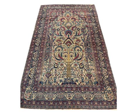 ANTIQUE PERSIAN TEHRAN RUG. 239cm x 143cm. tree of life design.