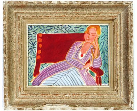 HENRI MATISSE. JEUNE FEMME ASSISE. (d) off set lithograph – signed in the plate - 1946, French vintage frame, 26cm x 21.5cm. 