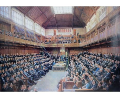 Margaret Thatcher - June Mendoza, official limited edition print 806/1000 of the Chamber of House of Commons, signed by the a