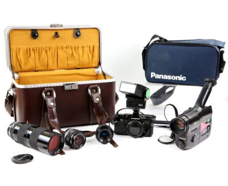 Herbert Westbrook (1922-2018) Panasonic VHS video camera and Olympus OM2 35mm camera with lenses owned and used by the Emmy A