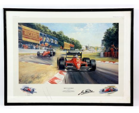 Formula One - Alan Fearnley limited edition print (framed), signed by the artist, Gerhard Berger and Michele Alboreto, 54 x 7