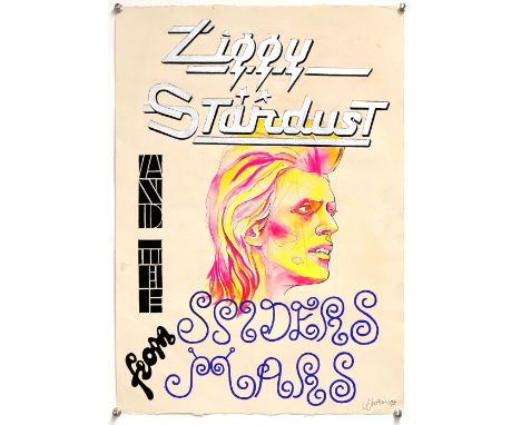 David Bowie - Ziggy Stardust and the Spiders from Mars - Original hand painted artwork by John Judkins, signed and dated 1972