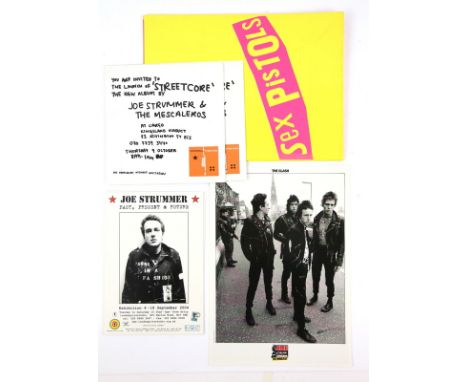 Promotional music material to include Sex Pistols 1996 promotion pack for their reformation, four Joe Strummer 2004 exhibitio