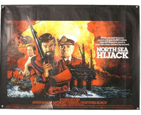 65+ Film posters, mainly British Quads and One Sheets including North Sea Hijack, Fear is the Key, Heat, Villain, Garbo Talks