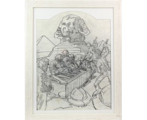 † Rick Griffin : Grateful Dead in Egypt, pencil on tracing paper, framed, overall 57 x 72 cm. Extra Information - When Rick p