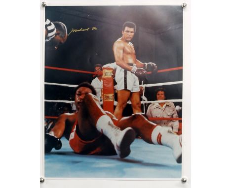 Boxing - Muhammad Ali - large colour photographic poster / print, signed in gold, flat, 16 x 20 inches.    