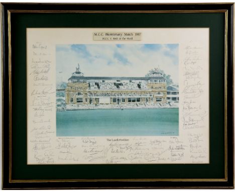 Cricket - M.C.C. Bicentenary Match 19877 M.C.C V Rest of the World, David Gentleman print signed in pencil by both teams, fra