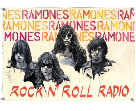 Ramones - Rock N' Roll Radio - Original hand painted artwork by John Judkins, signed and dated 1976, sheet approximately 19.5