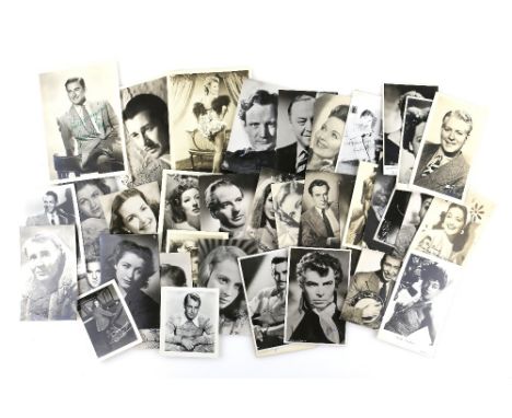Autographs - Signed portrait cards including Errol Flynn, George Formby, Phyllis Calvert, Anna Neagle, Laurence Olivier,Tom J