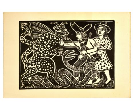 Set of 7 original vintage art related posters and prints. 1. Coral And Blue by Tseng Ying Pang (Chinese, b. Tokyo, Japan 1916