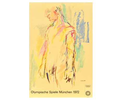 Original vintage sport event poster for the 1972 Summer Olympics in Munich / Olympische Spiele Munchen featuring artwork by A