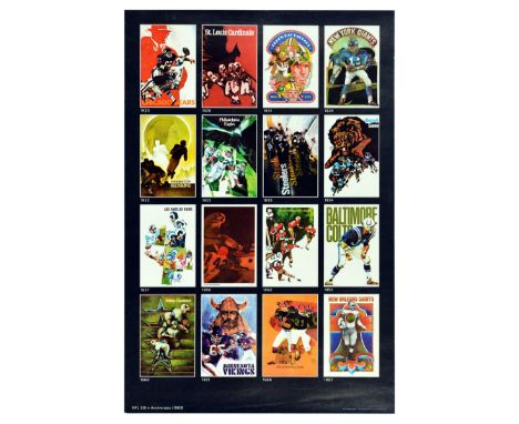 Original vintage sport poster celebrating the 50th Anniversary of the NFL National Football League in 1969 taken from an NFL 