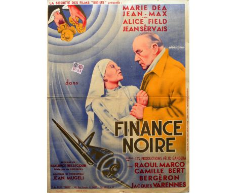 Original vintage cinema poster from France for a film, Finance Noir. Stamped with the date 1 May 1943. Starring Marie Dea Jea